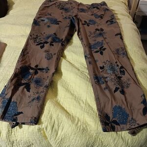 Democracy Brown and Blue Floral Pants Adjustable Hem Size 10